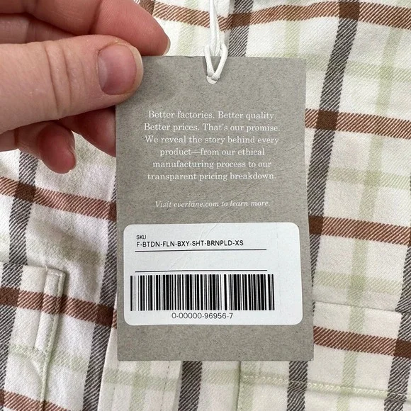 Everlane Oversized Plaid Flannel Shirt Cream Brown Sage Green Women's Size XS - Picture 12 of 12